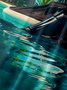 Moisture-wicking Star Swimming Pool Coconut Trees Chest Pocket Casual Shirt