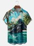 Moisture-wicking Star Swimming Pool Coconut Trees Chest Pocket Casual Shirt
