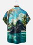 Moisture-wicking Star Swimming Pool Coconut Trees Chest Pocket Casual Shirt