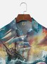 Moisture-wicking Ocean Art Octopus Pirate Ship Chest Pocket Hawaiian Shirt
