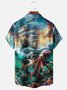 Moisture-wicking Ocean Art Octopus Pirate Ship Chest Pocket Hawaiian Shirt