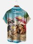 Moisture-wicking Hermit Crab Cat Vacation Beach Fun Chest Pocket Hawaiian Shirt