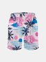 Men's Swim Trunks Hawaiian Tropical Palm Tree Beach Shorts with Pockets