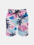 Men's Swim Trunks Hawaiian Tropical Palm Tree Beach Shorts with Pockets