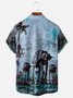 Moisture-wicking Star Robot Chest Pocket Hawaiian Shirt