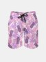 Men's Swim Trunks Hawaiian Tropical Palm Tree Pineapple Beach Shorts with Pockets