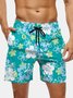 Men's Swim Trunks Hawaiian Tropical Floral Beach Shorts with Pockets