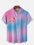 Big Size Moisture-wicking Gradient Flamingo Chest Pocket Hawaiian Shirt