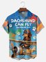 Big Size Moisture-wicking Dachshund Flying Plane Chest Pocket Hawaiian Shirt