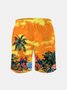 Men's Swim Trunks Hawaiian Tropical Palm Tree Parrots Beach Shorts with Pockets