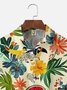 Big Size Moisture-wicking Tropical Palm Tree Parrots Chest Pocket Hawaiian Shirt
