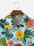 Big Size Moisture-wicking Tropical Palm Tree Parrots Chest Pocket Hawaiian Shirt