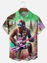 Big Size Moisture-wicking American Flag Bigfoot Guitar Rock Chest Pocket Hawaiian Shirt