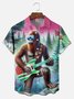Big Size Moisture-wicking American Flag Bigfoot Guitar Rock Chest Pocket Hawaiian Shirt