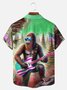 Big Size Moisture-wicking American Flag Bigfoot Guitar Rock Chest Pocket Hawaiian Shirt