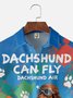 Big Size Moisture-wicking Dachshund Flying Plane Chest Pocket Hawaiian Shirt