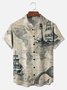 Big Size Moisture-wicking Ocean Map Sailboat Lighthouse Chest Pocket Casual Shirt