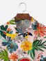 Big Size Moisture-wicking Tropical Palm Tree Parrots Chest Pocket Hawaiian Shirt