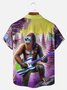 Big Size Moisture-wicking American Flag Bigfoot Guitar Rock Chest Pocket Hawaiian Shirt