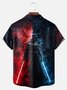 Big Size Moisture-wicking Star Technology Universe Planet Chest Pocket Casual Shirt