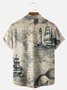 Big Size Moisture-wicking Ocean Map Sailboat Lighthouse Chest Pocket Casual Shirt