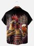 Big Size Moisture-wicking American Flag Chicken Beer National Patriotic Chest Pocket Casual Shirt