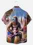 Big Size Moisture-wicking American Flag Bigfoot Guitar Rock Chest Pocket Hawaiian Shirt