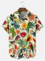 Big Size Moisture-wicking Tropical Palm Tree Parrots Chest Pocket Hawaiian Shirt