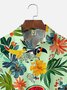 Big Size Moisture-wicking Tropical Palm Tree Parrots Chest Pocket Hawaiian Shirt