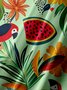 Big Size Moisture-wicking Tropical Palm Tree Parrots Chest Pocket Hawaiian Shirt