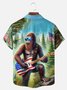 Big Size Moisture-wicking American Flag Bigfoot Guitar Rock Chest Pocket Hawaiian Shirt