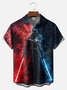 Big Size Moisture-wicking Star Technology Universe Planet Chest Pocket Casual Shirt