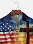 Big Size Moisture-wicking American Flag Cross National Patriotic Chest Pocket Casual Shirt