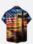 Big Size Moisture-wicking American Flag Cross National Patriotic Chest Pocket Casual Shirt