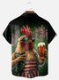 Big Size Moisture-wicking American Flag Chicken Beer National Patriotic Chest Pocket Casual Shirt