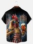 Big Size Moisture-wicking American Flag Chicken Beer National Patriotic Chest Pocket Casual Shirt
