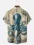 Moisture Wicking Vintage Ocean Octopus Chest Pocket Hawaiian Shirt