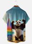 Moisture Wicking Hawaiian Surf Panda Chest Pocket Hawaiian Shirt