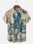 Moisture Wicking Vintage Ocean Octopus Chest Pocket Hawaiian Shirt